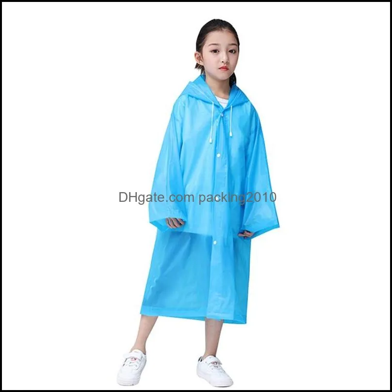 kids hood raincoat with button eva plastic thicken solid color travel poncho rainwear transparent rain coat non disposable 4cj e19