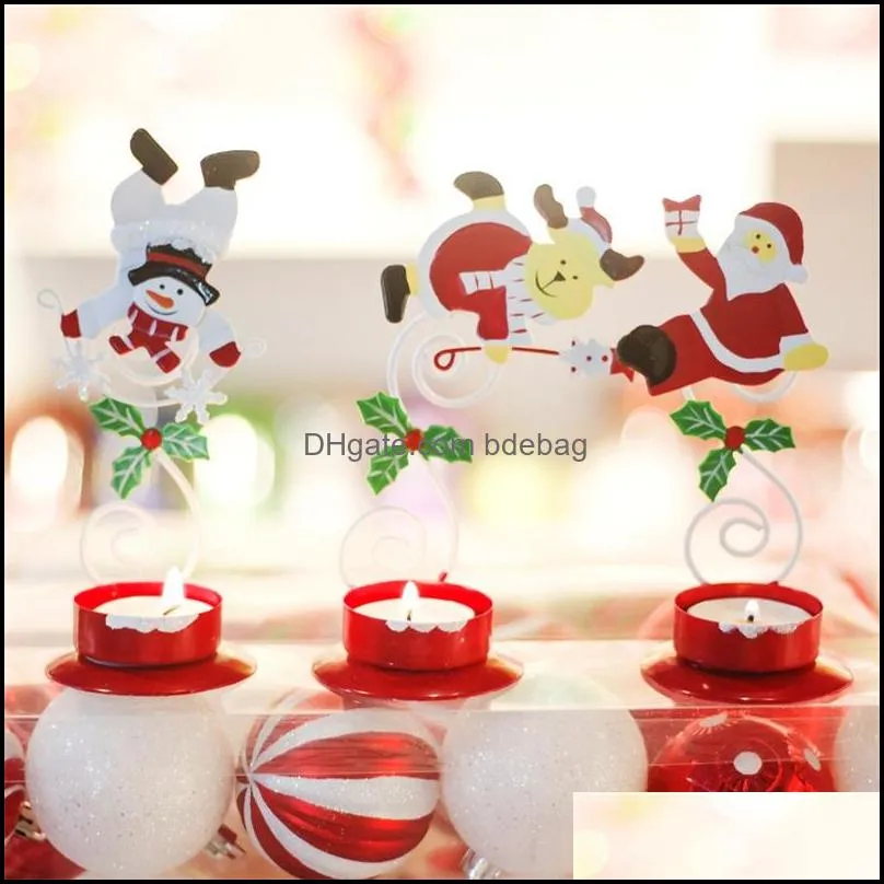 3 styles cute candle holders alloy anta claus snowman deerlet candlesticks coloured drawing candelabrum ornament of christmas party