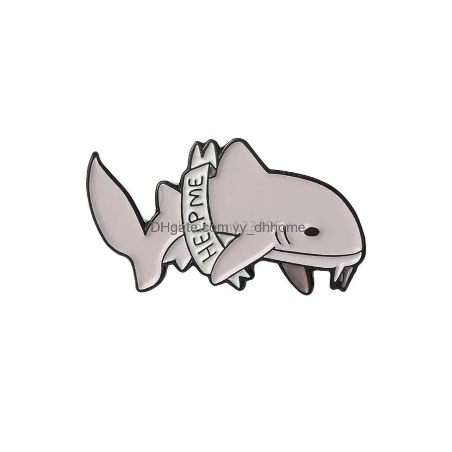 sea injured shark  brooch pins cartoon animal enamel lapel pin brooches for women men top dress cosage fashion jewelry