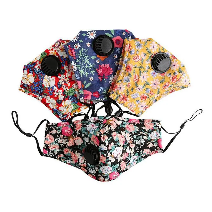 new floral print mask with breather valve with 2pcs filter breathable mouth masks anti dust reusable housekeeping designer mask 87 n2