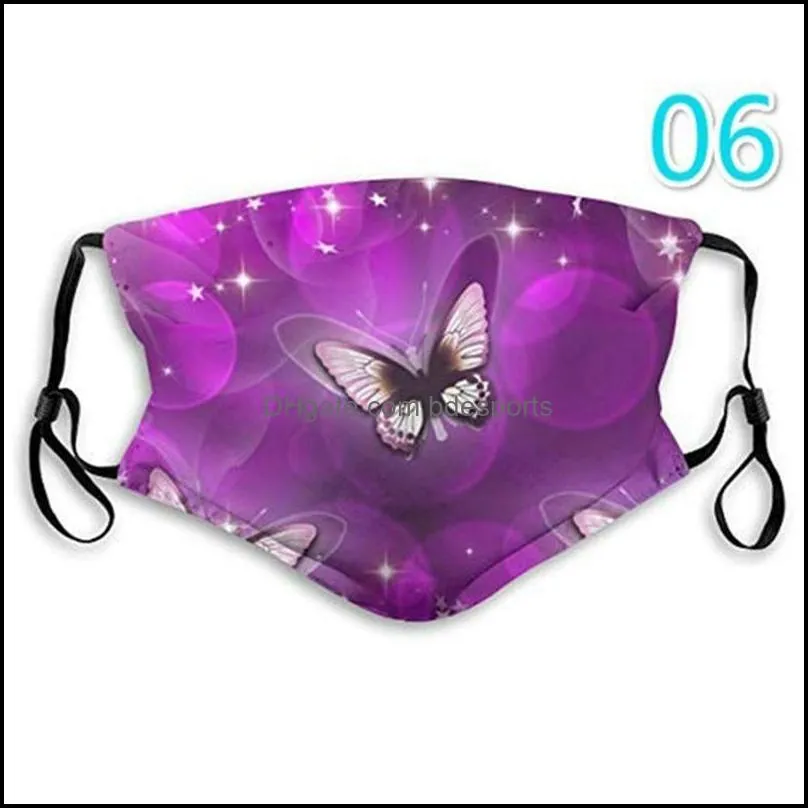 2021 digital printing butterfly mask washable breathable face mask outdoor sport windproof dustproof cycling masks designer mas 23 o2