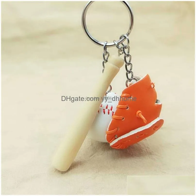 fashion sport baseball gloves keychain wood baseball bat keyring keychain key rings holder bag hangs fashion jewelry