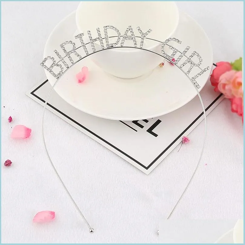 birthday girl hats them crystal letter hair hoops party fashion hairshoop diamond alloy exquisite manual hairs ornament happy life 6 2yc