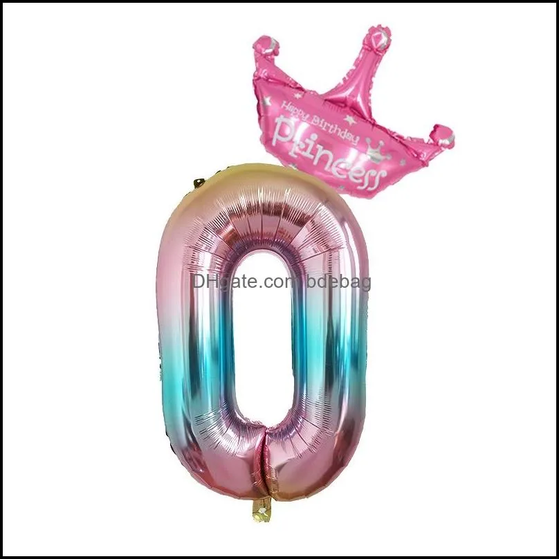 32 inches balloons party favors supplies gradient number aluminum film balloon crown decoration selling with various styles 2 7mz