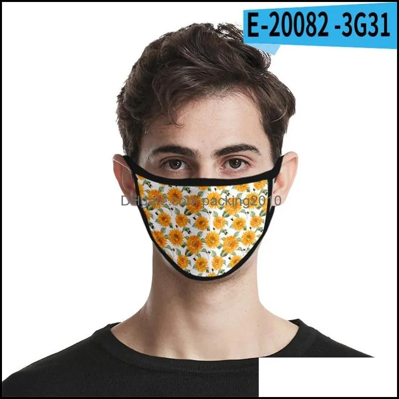 3d digital printing mask sunflower hanging windbreak anti haze breathing mascarilla personal high elastic fabric facemask washable 2 2mlg