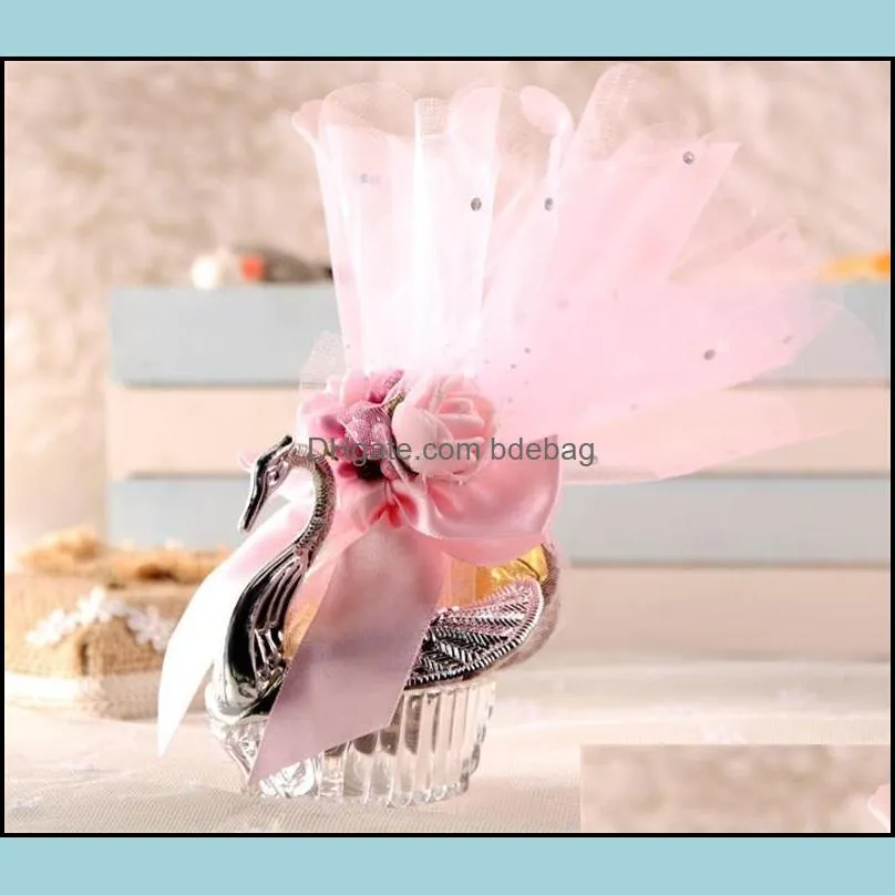 novelty swan candy box romantic wedding favor plastic gift bags practical silk simulation flower decor organza clear sugar boxes 2 48sq