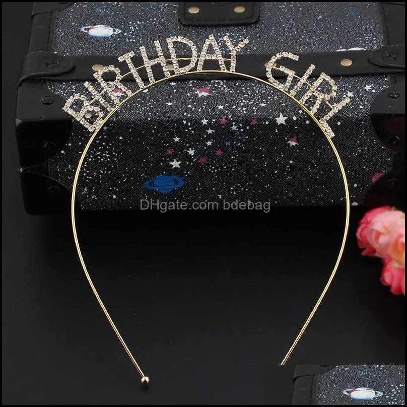 birthday girl hats them crystal letter hair hoops party fashion hairshoop diamond alloy exquisite manual hairs ornament happy life 6 2yc