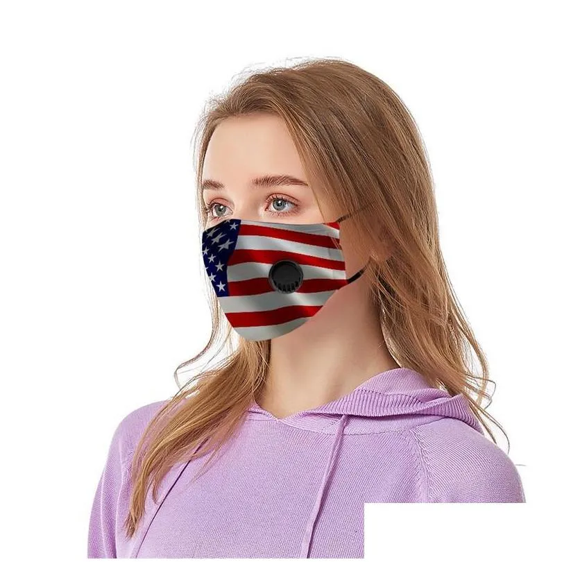 america independence day national flag mascarilla printing with breathing valve reusable face mask funny respirator washable good 6 9cp