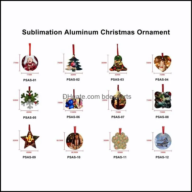 sublimation blank christmas ornament doublesided xmas tree pendant multi shape aluminum plate metal hanging tag 4835 q2
