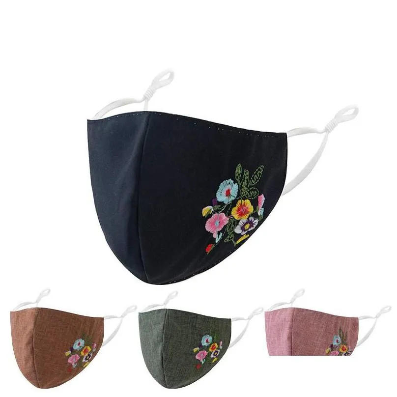 embroidery flowers dust fashion face masks mascarilla reusable custom mascherine anti smoke washable cycling adults children 4 6ws c2