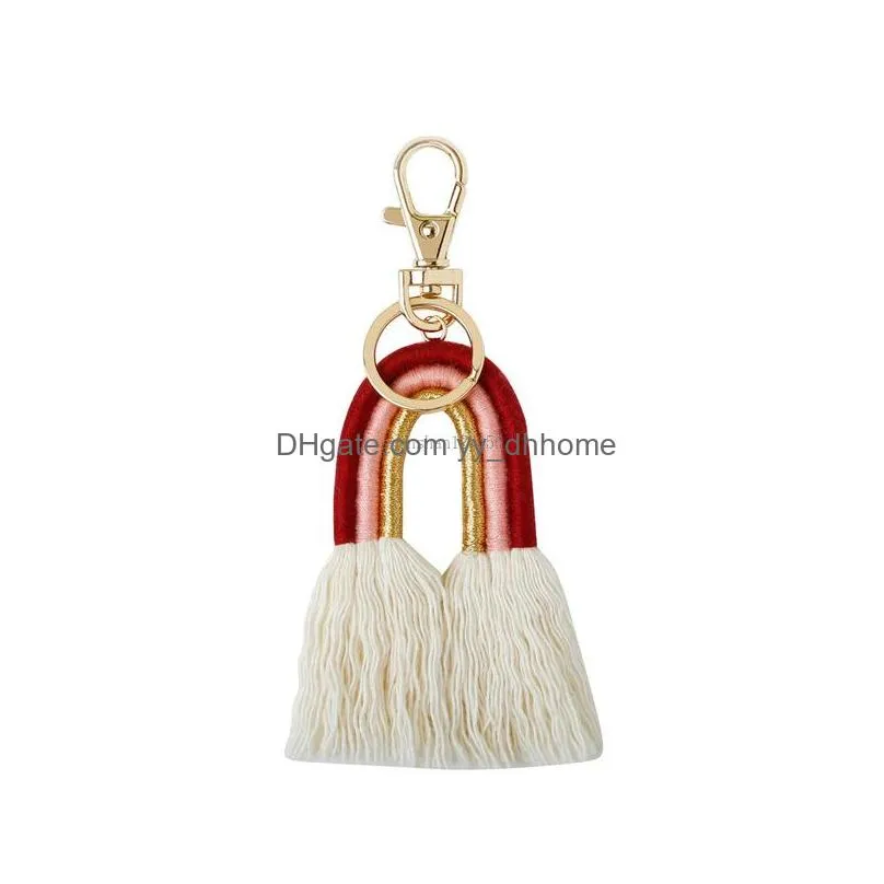 fashion boho weave rainbow tassel keychain bag hangs gold key holder fashion jewelry gift 