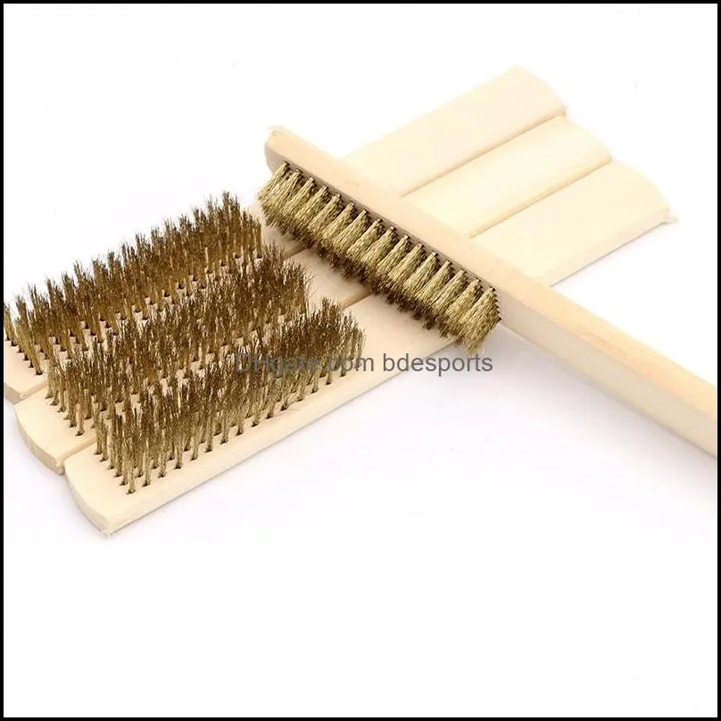 wood handle brass wire copper brush for industrial devices surface inner polishing grinding cleaning 6x16 row hand tool wholesal 73 m2