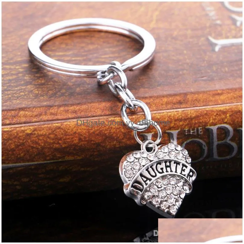 crystal heart keychain love mom sister grandma daughter family member charm key ring bag hangs for men women fashion jewelry