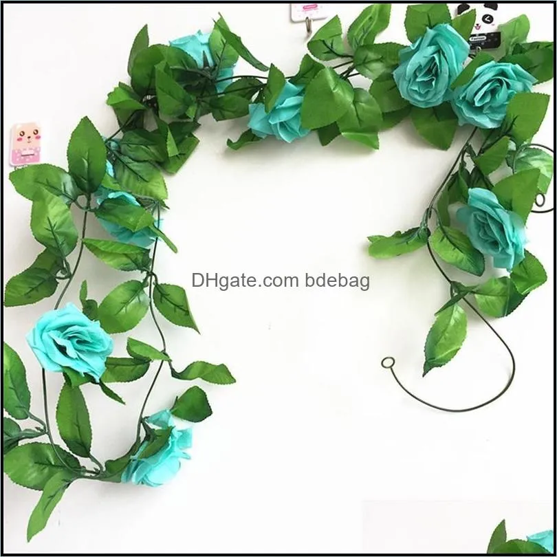 home fashion artificial flowers leaves 2.45m fake rose flower vines string with green for wedding party decorations multi color 3 5ql