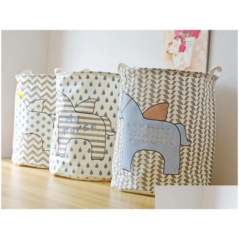cotton linen fabric art five pointed star horse dirty clothes storage bucket toys basket home organization decoration 12 5zy bb