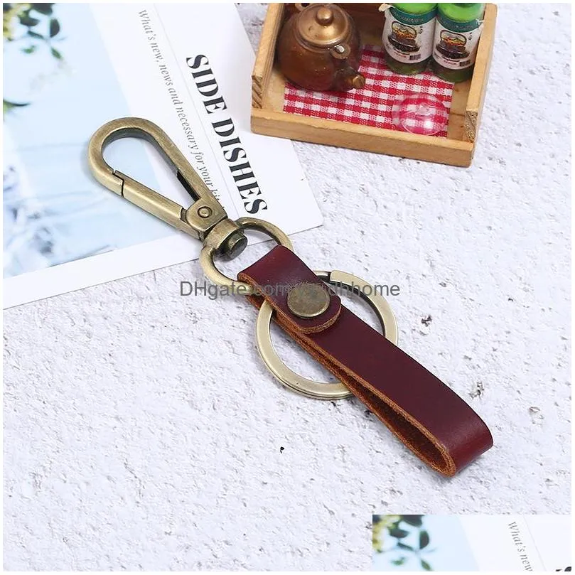 leather keychain retro bronze bussiness car key ring holders for women men fashion jewelry gift