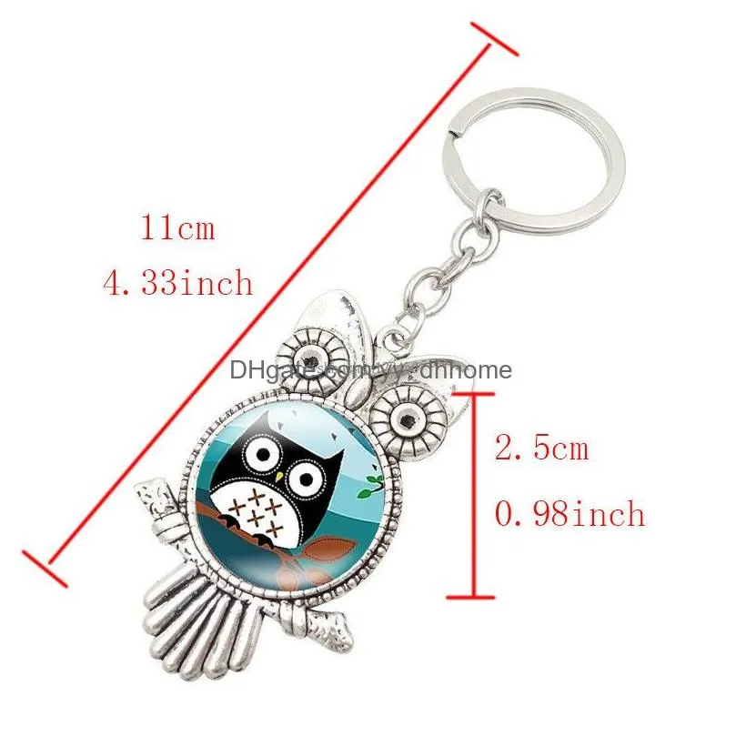 owl glass cabochon keyring keychain owl shape key chain holders fashion accessories bag hangs 