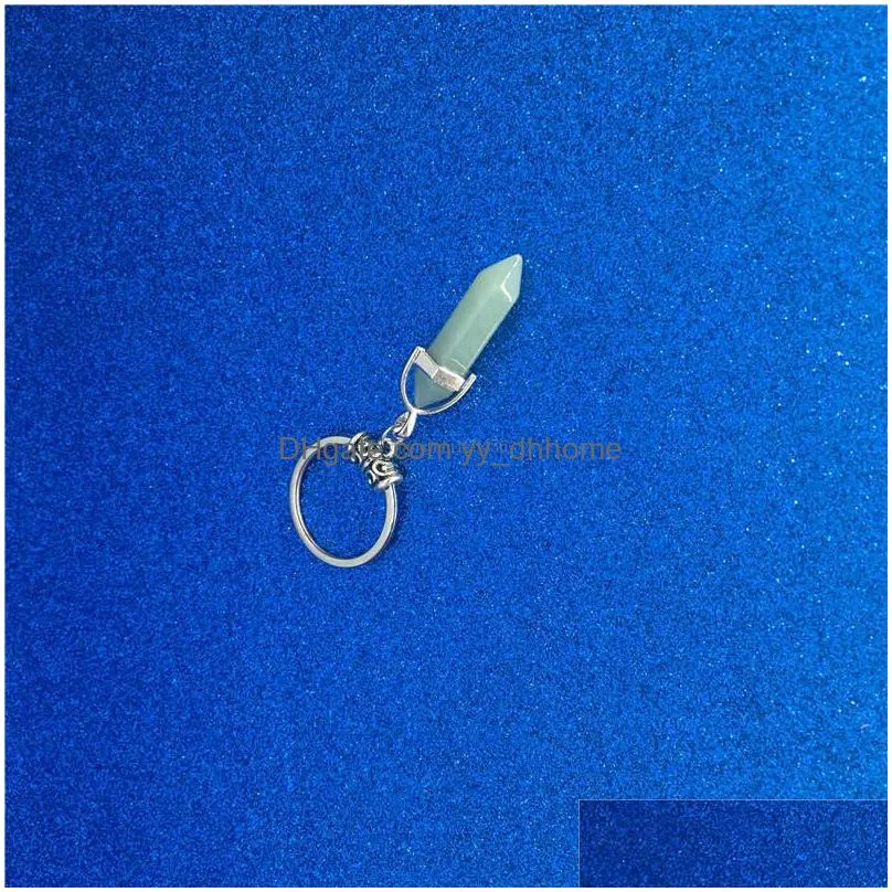 fashion chakra hexagon prism natural stone keychain key ring handbag hangs fashion jewelry gift