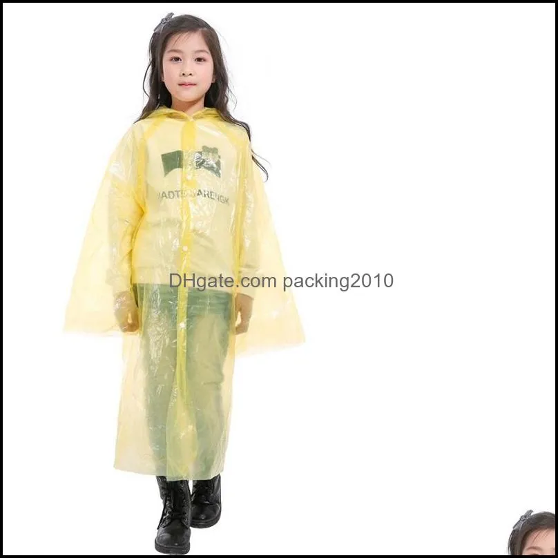 fashion child hooded disposable raincoat clear plastic emergency poncho rainwears stretchy cuff camp must rain wear color mix 1 8qh2