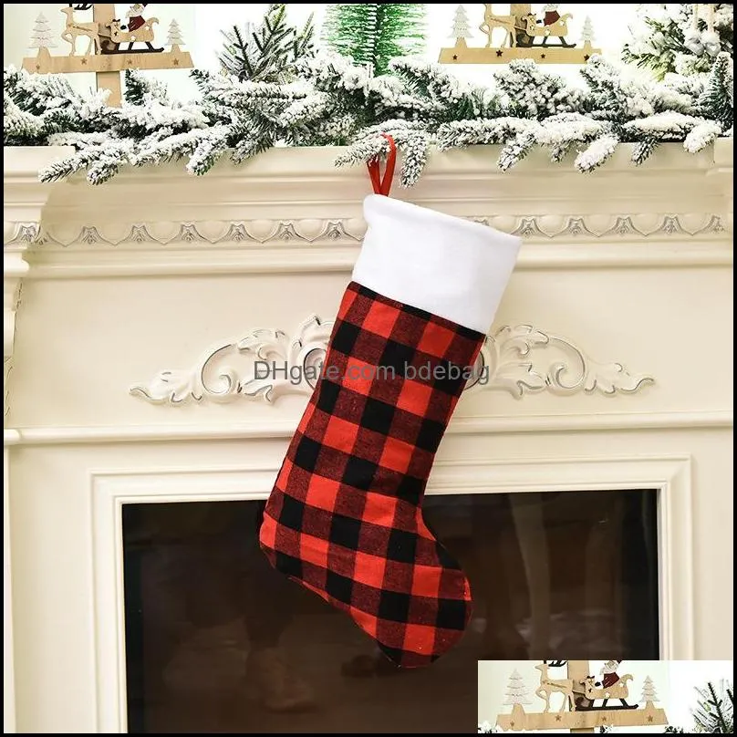 christmas stockings red and black  plaid fireplace hanging stocking family holiday xmas party decorations 1054 b3