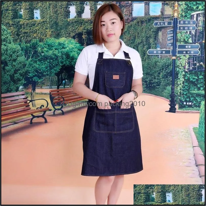 new design denim apron cook coverall waiter work aprons fashion modern coffee house staff supplies anti dirty 13cl ii