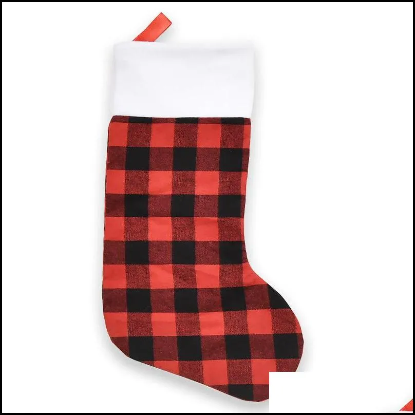 christmas stockings red and black  plaid fireplace hanging stocking family holiday xmas party decorations 1054 b3