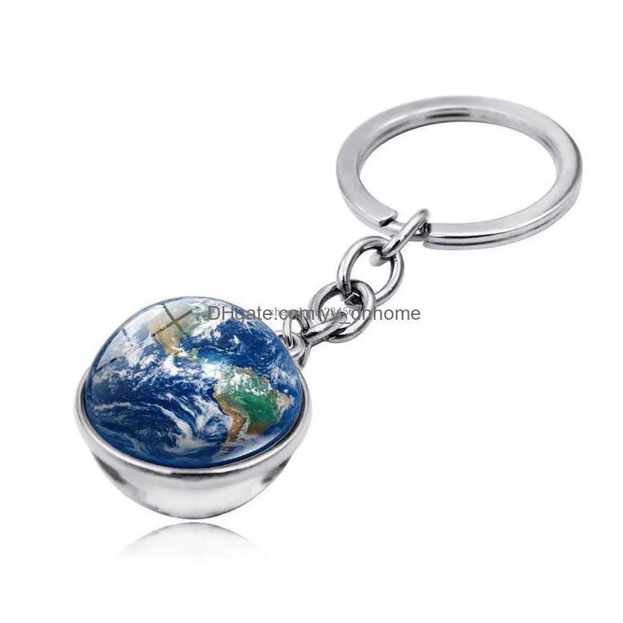 double side nine planets planet time gem key ring holder glass cabochon ball pendant keychain handbag hangs fashion jewelry gift