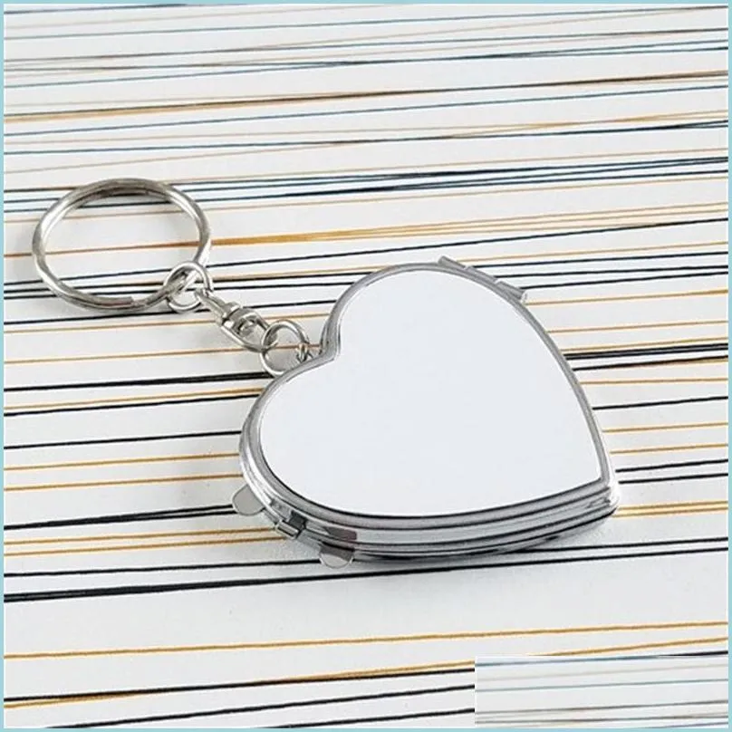 sublimation blanks key buckle cosmetic mirror twosided keychain metal print heartshaped round square keyring arrival 3 2sy m2