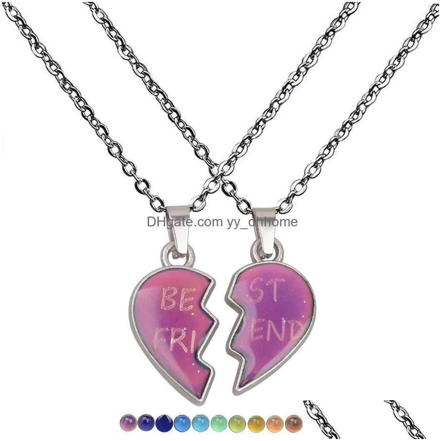 combination friend broken heart necklace pendant mood color changing temperature sensing necklaces women children fashion jewelry