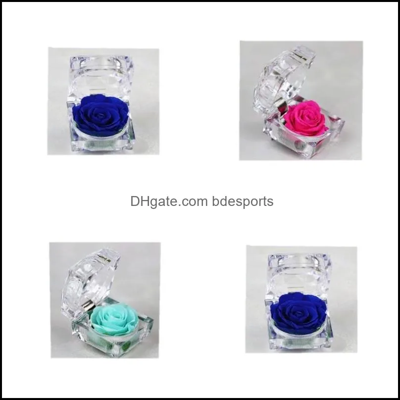 acrylic rose ring box romantic immortal preserved  flower rose ring box wedding propose engagement valentine day gift boxes 193