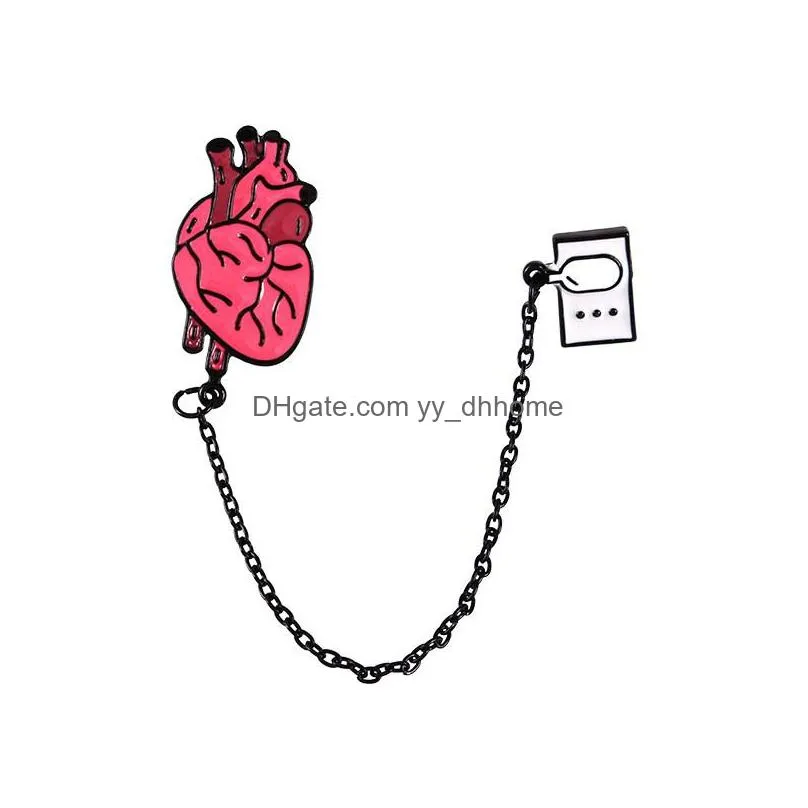 cartoon enamel heart brooch pins brooches enamel human organ heart lapel pins for women men fashion jewelry gift