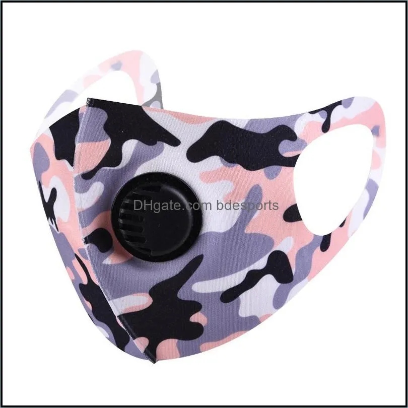 ice silk face mask with valve anti dust masks washable reusable protective face mask black solid camo printed masks hha1482 26 n2