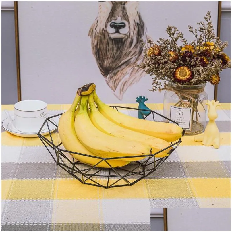metal fruit basket art geometry iron wire storage baskets living room home table ornaments tray simplicity kitchen 6 5sx g2
