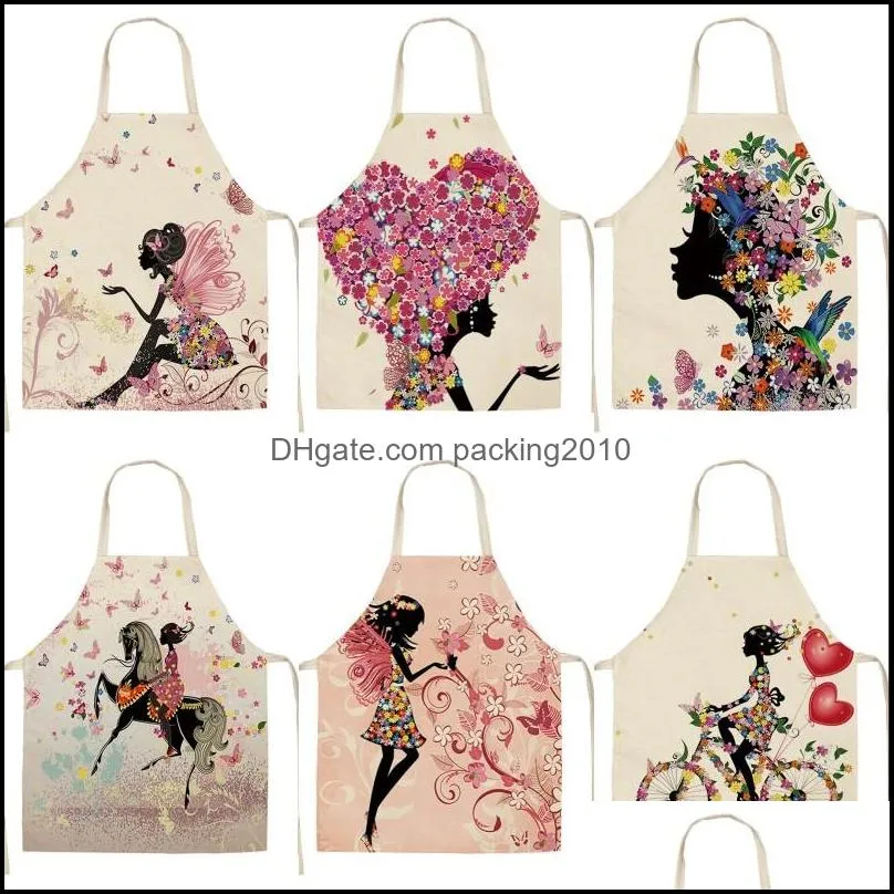 cotton linen apron women diy butterfly elves printed pinafores kitchen chef cooking cartoon lace up daidle fashion accessories new 8 5mya