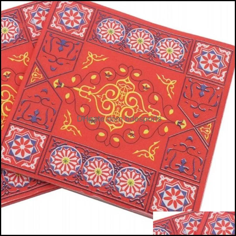 muslim colour printing napkins red color square virgin wood pulp ramadan decoration napkin party supplies 2 1yb e1