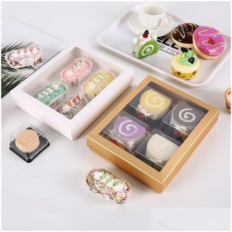 20x16x4cm food packing case 2 colour square paper boxes clear cover cake biscuits baking gift casket exquisite 1 32bg g2