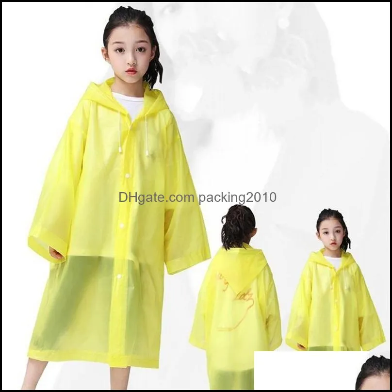 kids hood raincoat with button eva plastic thicken solid color travel poncho rainwear transparent rain coat non disposable 4cj e19