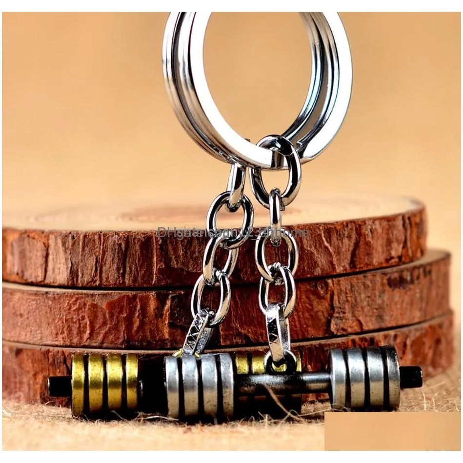 dumbbell key ring metal bronze sport bodybuilding keychain holder bag hangs women men fashion jewelry