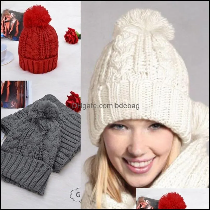 keep warm winter scarf women knitting hairy ball caps twist pattern windbreak cold proof 20dr f2
