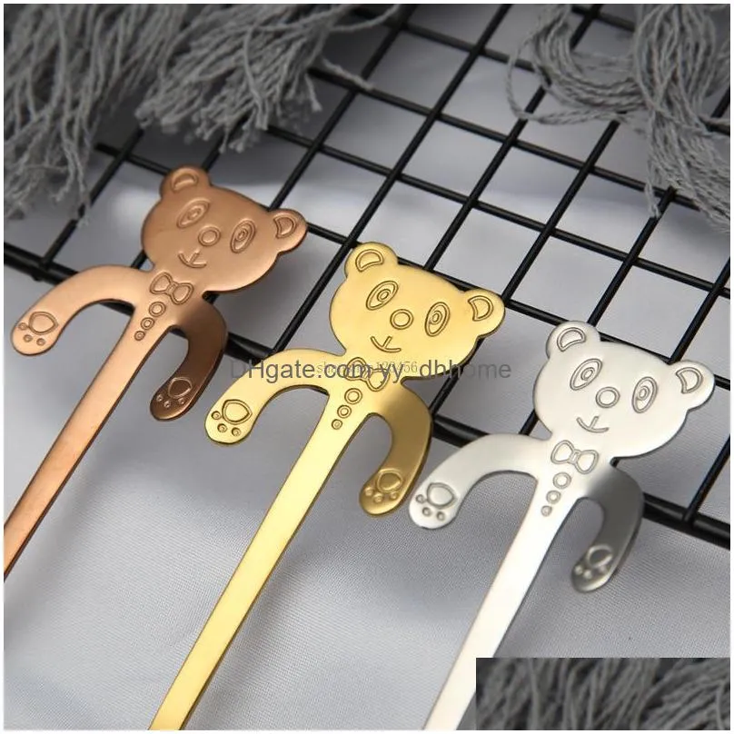 home cartoon bear handle spoon stainless steel hanging bear coffee spoon mixing spoons home kitchen dining flatware