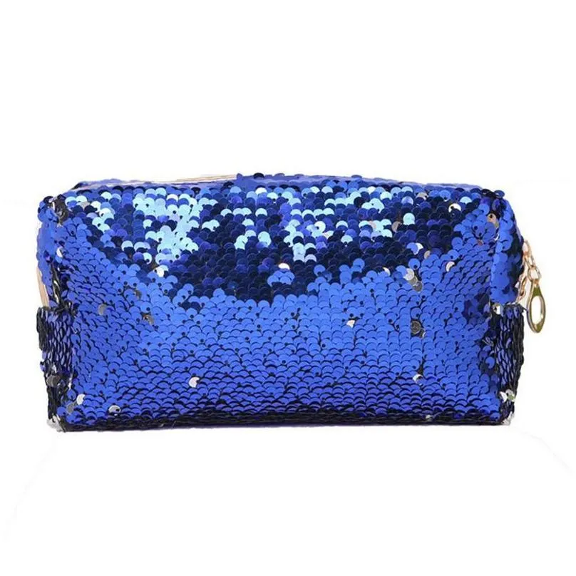 portable mermaid sequins cosmetic bag mini women pure color fashion make up storage bags multi function 7st j2