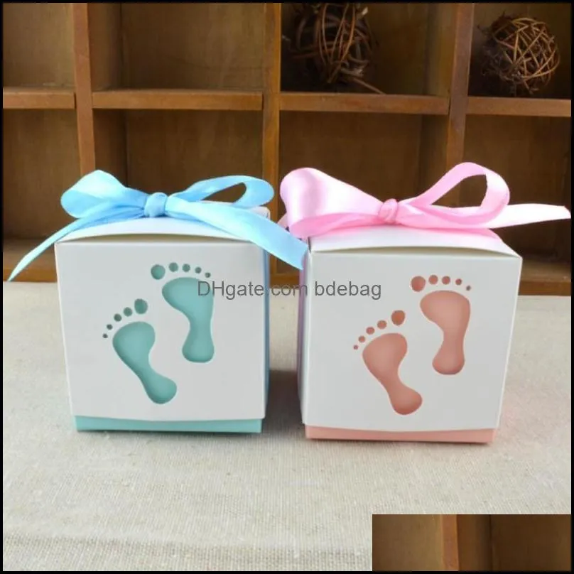 creative gift boxes for baby party square wedding paper sweet case hollowed out designed footprint candy box bonbonniere 0 32wj zz