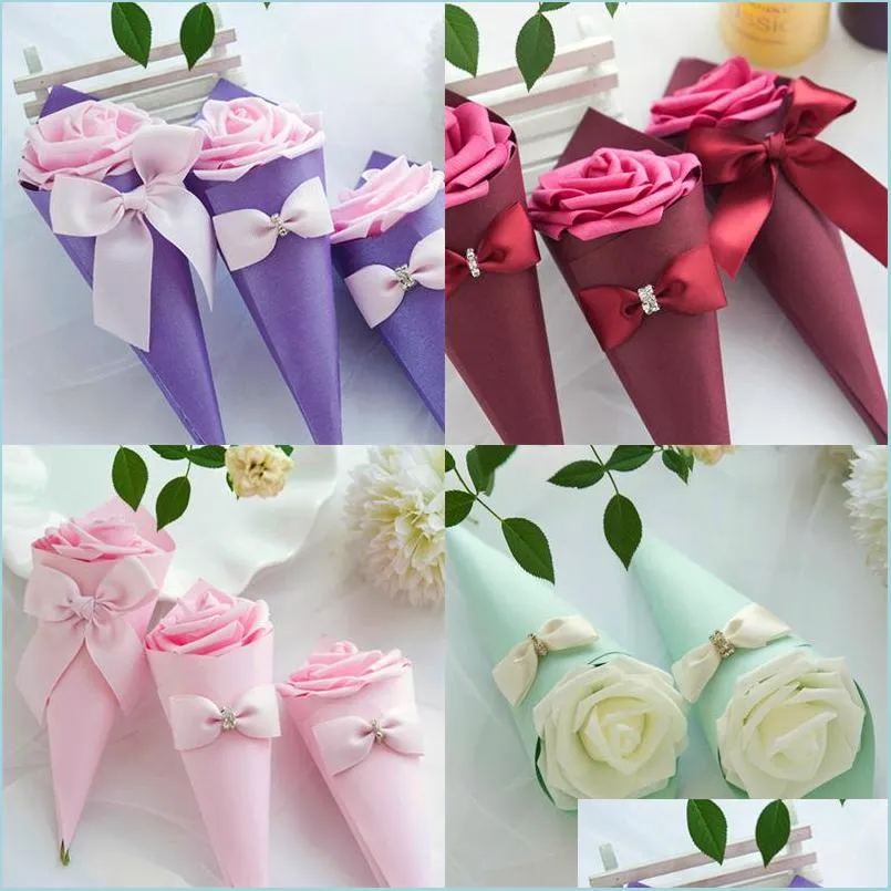 22cm bow flower cone candy box cajas de regalo package holder case creative jewelry wedding party favor organizer lipstick gift 1xya