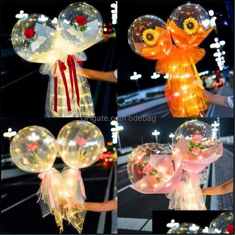 luminous flower balloon transparent light false rose bouquet valentines day balloons romantic roses airballoon silk braid 10 3zl n2