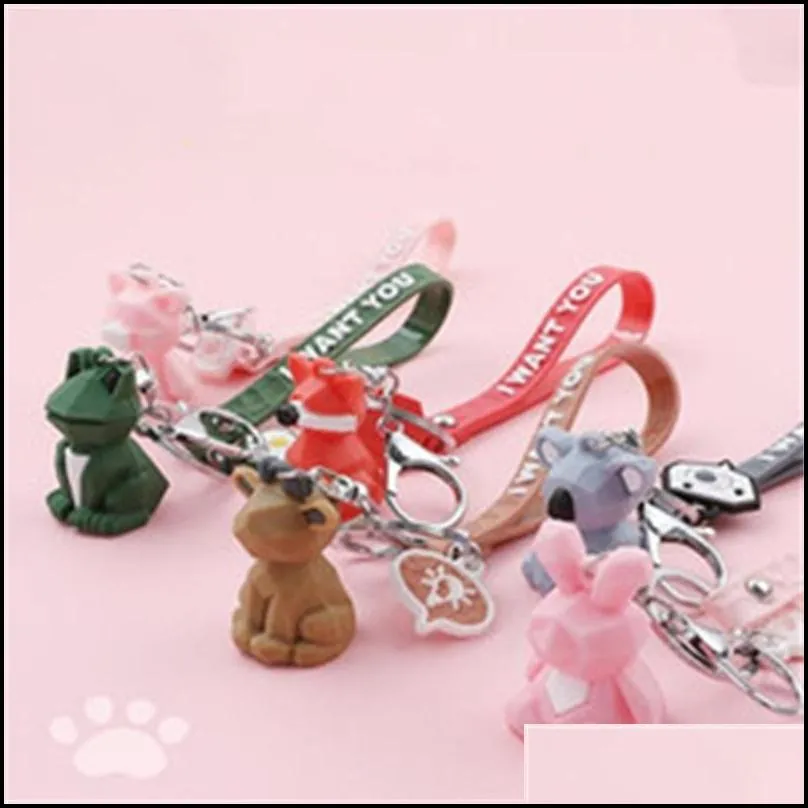 party favor pvc geometric cartoon keychain funny dinosaur women jewelry cute charm bag key chain car keyring accessories wy823q1 34 n2