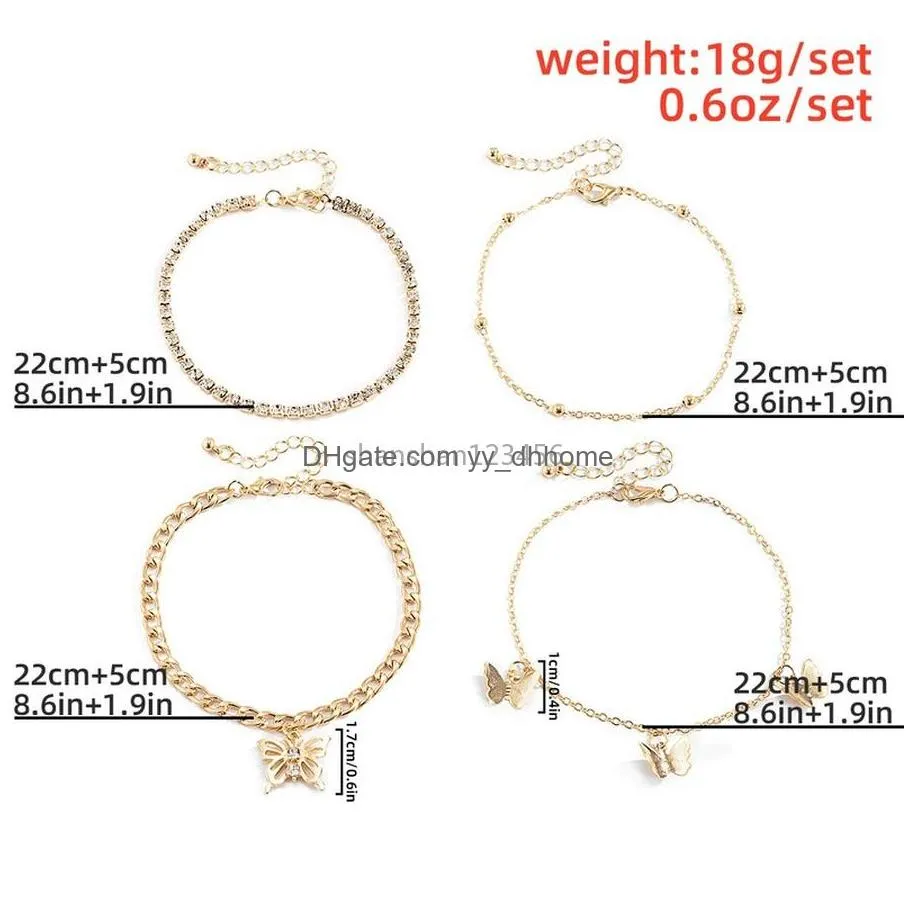 iced out tennis crystal butterlfy anklet silver gold chain anklets bracelet foot for women summer fashion jewelry