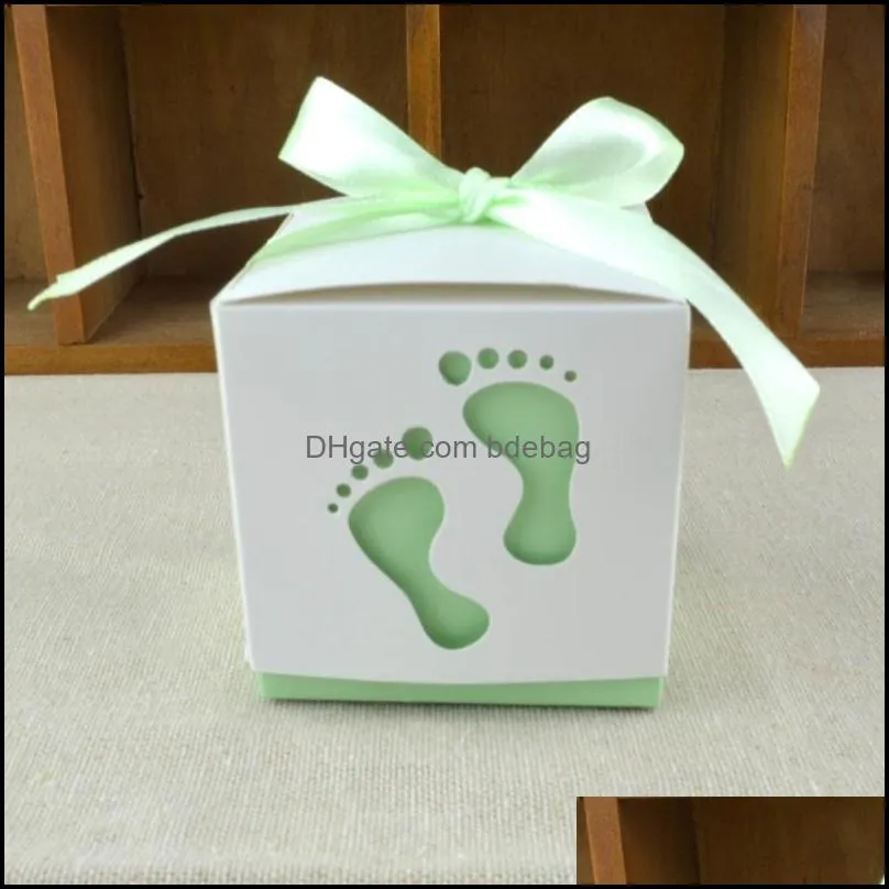 creative gift boxes for baby party square wedding paper sweet case hollowed out designed footprint candy box bonbonniere 0 32wj zz