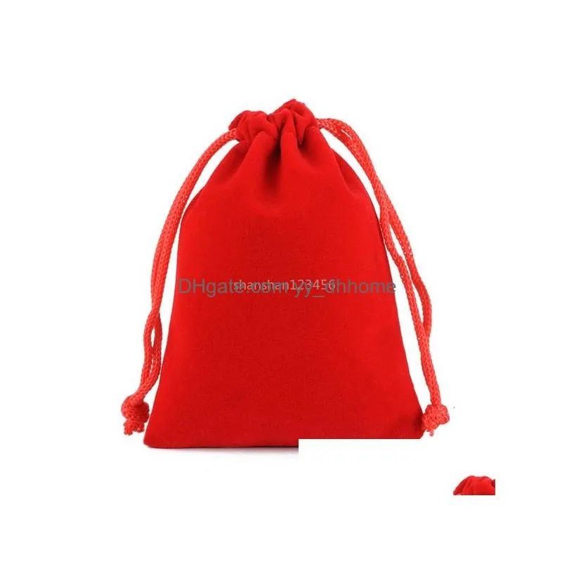 soft jewelry bag velvet pouches drawstring bags for jewellery gift cosmetics packaging black red 5x7 7x9cm 8x10 10x15 10x20