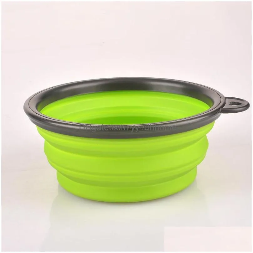 portable dog tableware feeders diners food bowls silicone fold dog bowls with quickdraw ring pet supplies