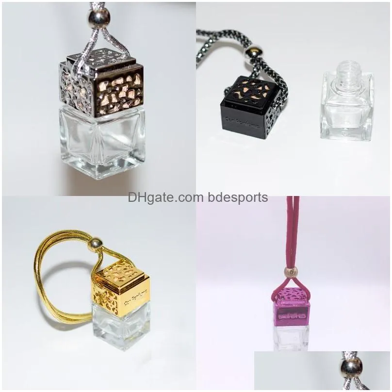 cube perfume bottle car hanging perfume rearview ornament air freshener for  oils diffuser fragrance empty glass bottle